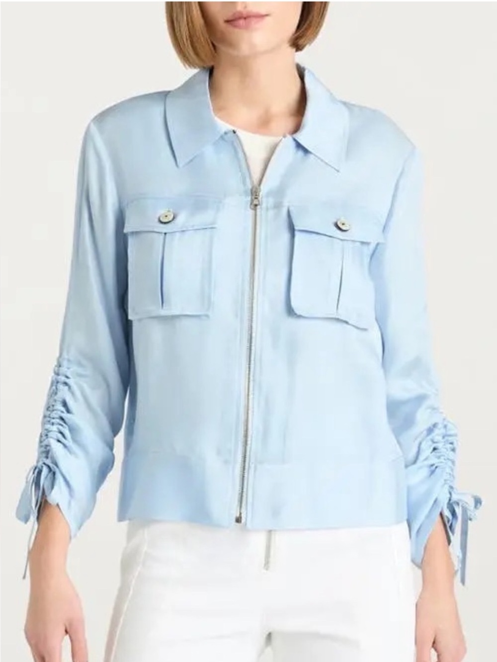 “CINQ à SEPT” Dale Ruched Sleeve Cupro Satin Jacket